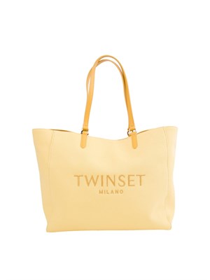 TWIN-SET Borsa a spalla Twinset in canvas giallo e ricamo logo lettering in DONNA