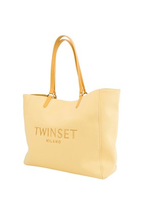 TWIN-SET Borsa a spalla Twinset in canvas giallo e ricamo logo lettering in DONNA