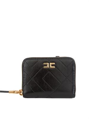 Portafoglio nero Elisabetta Franchi in ecopelle con zip e  logo oro in DONNA
