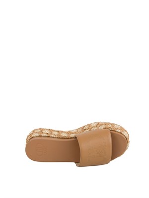 Ciabatte platform marroni Liu Jo in rafia con logo traforato in DONNA