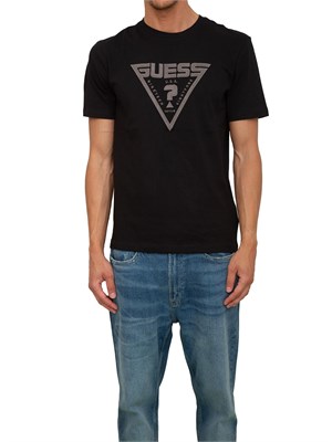T-shirt uomo Guess Jeans in cotone nero con maxi logo davanti in UOMO