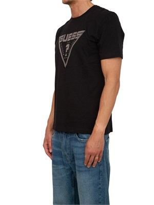 T-shirt uomo Guess Jeans in cotone nero con maxi logo davanti in UOMO