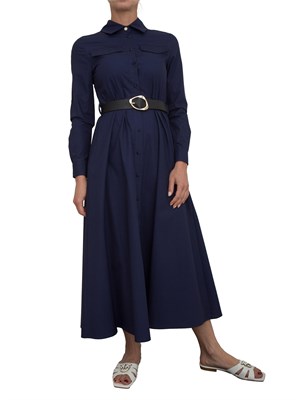 Abito lungo chemisier Kocca in cotone blu con chiusura bottoni e cintura in vita in DONNA