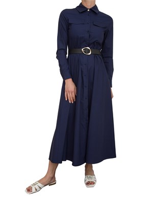 Abito lungo chemisier Kocca in cotone blu con chiusura bottoni e cintura in vita in DONNA