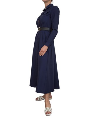 Abito lungo chemisier Kocca in cotone blu con chiusura bottoni e cintura in vita in DONNA