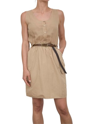 KOCCA Abito corto smanicato in cotone beige con cintura in vita e tasconi laterali in DONNA