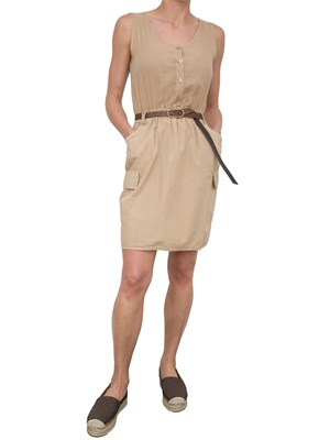 KOCCA Abito corto smanicato in cotone beige con cintura in vita e tasconi laterali in DONNA
