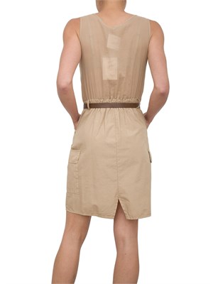 KOCCA Abito corto smanicato in cotone beige con cintura in vita e tasconi laterali in DONNA