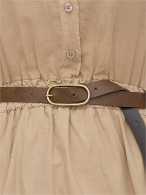KOCCA Abito corto smanicato in cotone beige con cintura in vita e tasconi laterali in DONNA