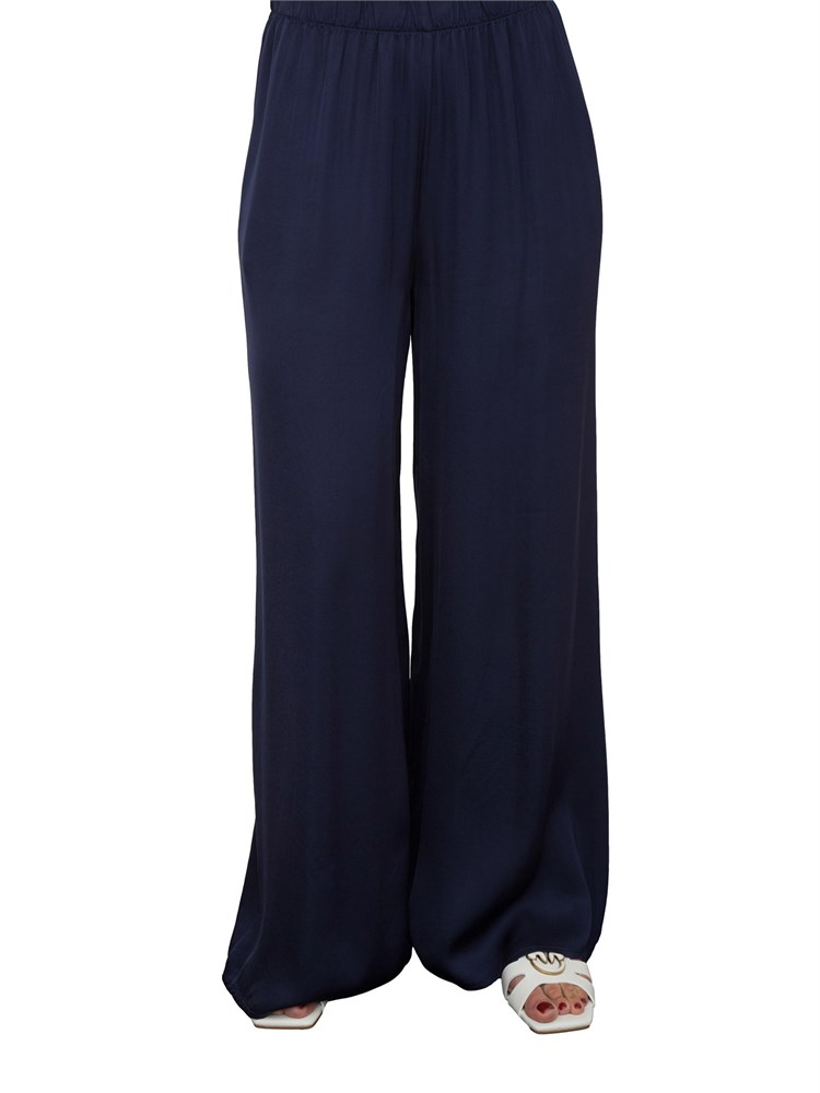 Pantalone ampio Kocca in tessuto blu effetto raso con coulisse in vita