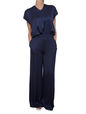 Pantalone ampio Kocca in tessuto blu effetto raso con coulisse in vita in DONNA
