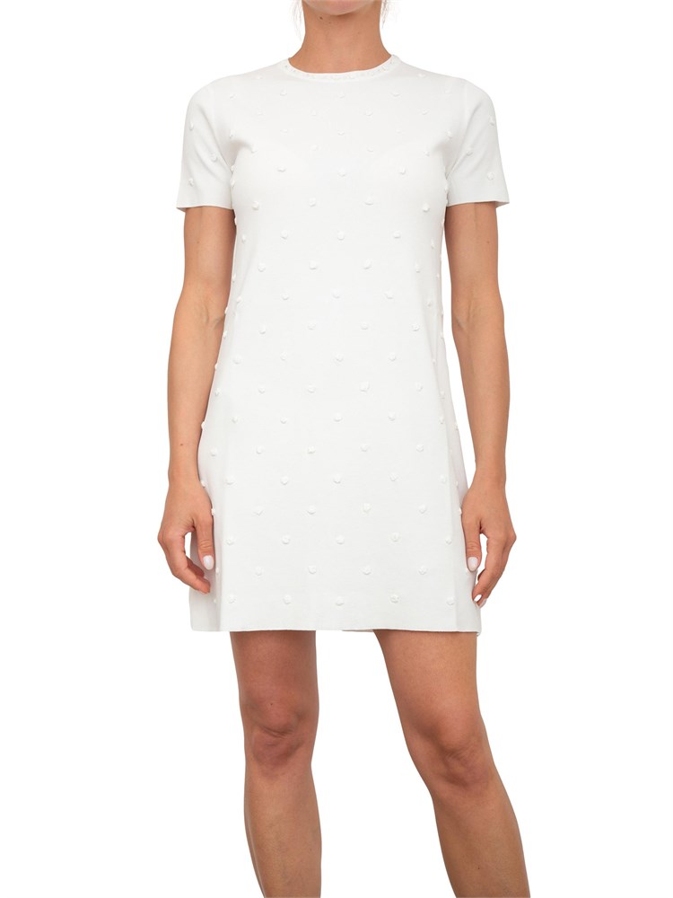 Abito corto Blugirl in maglia bianca con ricamo rose e corallini
