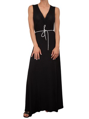 Abito lungo Blugirl in costa lucida nera con drappeggio e collana in DONNA