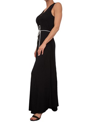 Abito lungo Blugirl in costa lucida nera con drappeggio e collana in DONNA