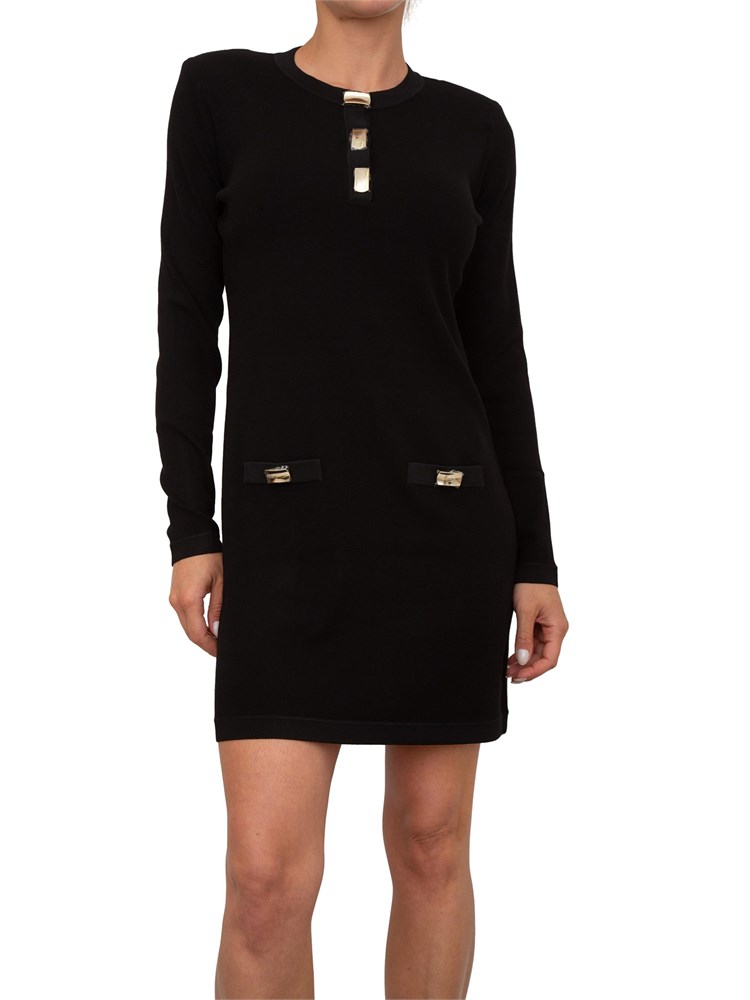 Abito corto Blugirl in maglia nera con bottoni gioiello