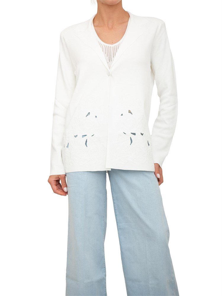 Giacca blazer Blugirl in maglia bianca con ricamo a rose