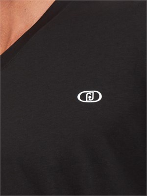 T-shirt uomo Liu Jo in misto cotone nero con scollo V e logo in UOMO