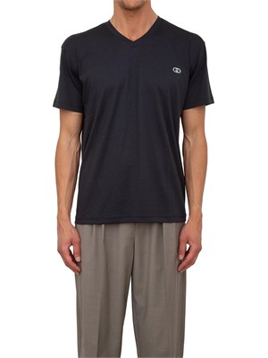 T-shirt uomo Liu Jo in misto cotone blu con scollo V e logo in UOMO