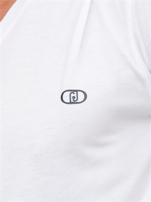 T-shirt uomo Liu Jo in misto cotone avorio con scollo V e logo in UOMO