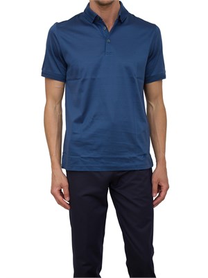 Polo con bottoni Corneliani blu chiaro in filo di Scozia in UOMO