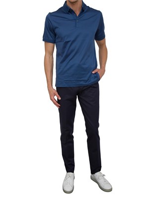 Polo con bottoni Corneliani blu chiaro in filo di Scozia in UOMO