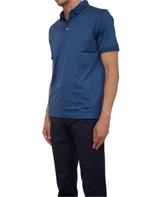 Polo con bottoni Corneliani blu chiaro in filo di Scozia in UOMO