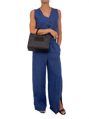 Gilet aderente Emme Marella in puro lino blu in DONNA
