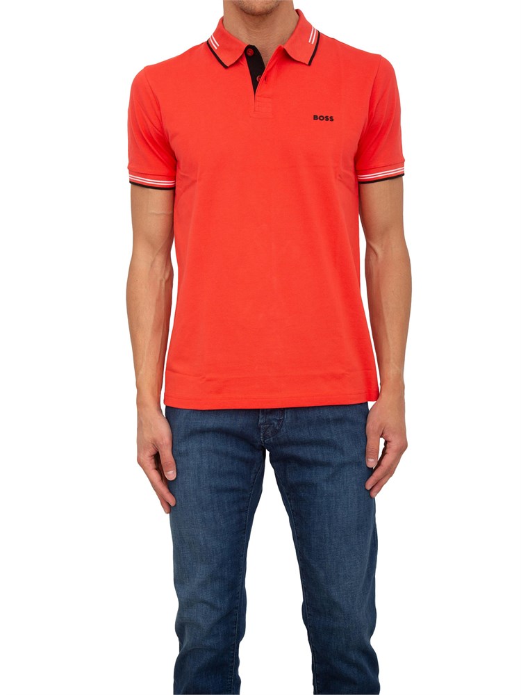 Polo slim fit Boss corallo in cotone elasticizzato con logo