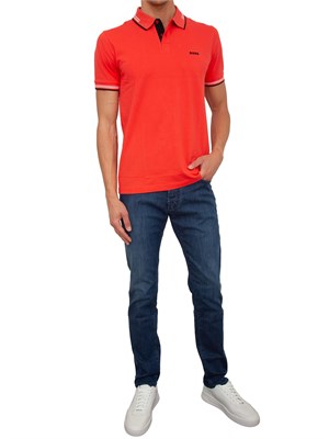 Polo slim fit Boss corallo in cotone elasticizzato con logo in UOMO