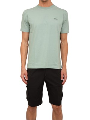 T-shirt Boss verde regular fit con logo a contrasto in UOMO