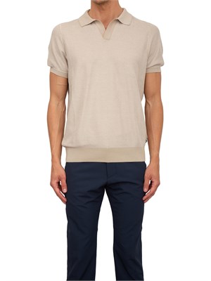 Maglia Boss in misto cotone beige con colletto Johnny in UOMO