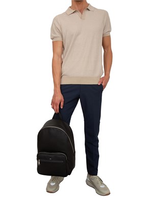 Maglia Boss in misto cotone beige con colletto Johnny in UOMO