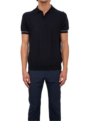 Maglia Boss in misto cotone blu con colletto Johnny in UOMO