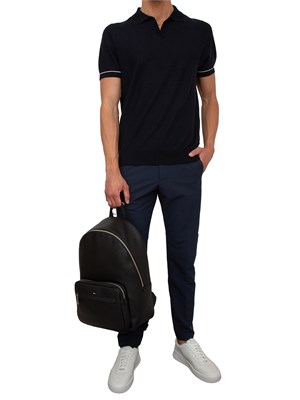 Maglia Boss in misto cotone blu con colletto Johnny in UOMO