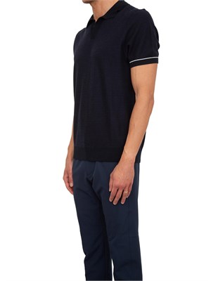 Maglia Boss in misto cotone blu con colletto Johnny in UOMO
