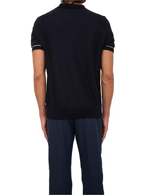 Maglia Boss in misto cotone blu con colletto Johnny in UOMO