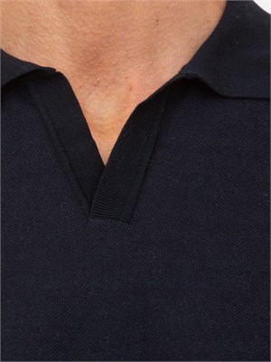 Maglia Boss in misto cotone blu con colletto Johnny in UOMO
