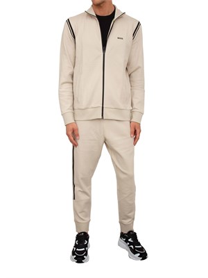 Tuta sportiva Boss beige in cotone elasticizzato con inserti a righe in UOMO