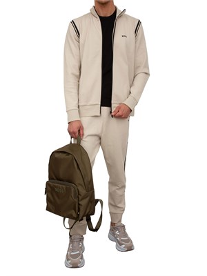 Tuta sportiva Boss beige in cotone elasticizzato con inserti a righe in UOMO