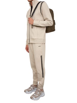 Tuta sportiva Boss beige in cotone elasticizzato con inserti a righe in UOMO