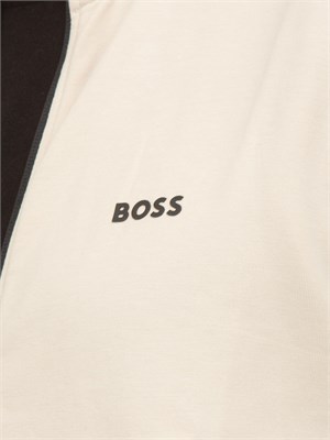 Tuta sportiva Boss beige in cotone elasticizzato con inserti a righe in UOMO