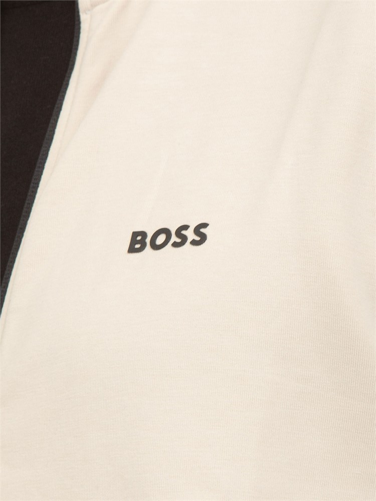 Tuta sportiva Boss beige in cotone elasticizzato con inserti a righe