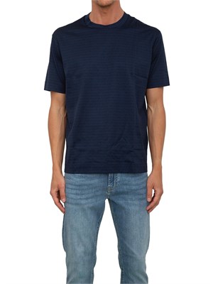 T-shirt uomo Emporio Armani in cotone blu con stampa logo lettering all-over in UOMO
