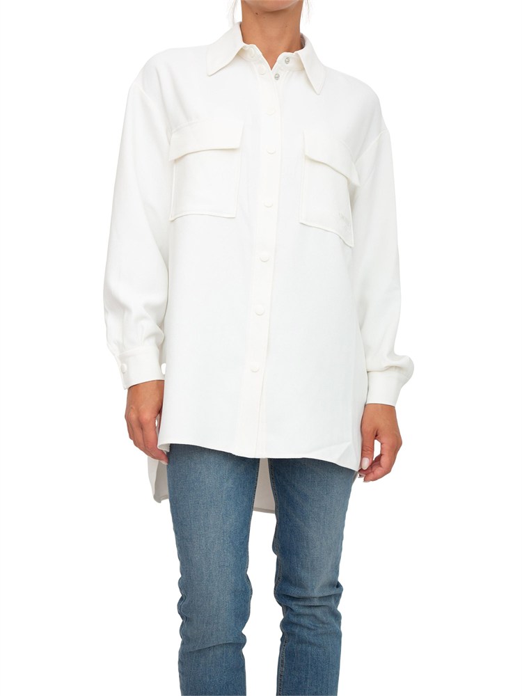 TWIN-SET Camicia Twinset Actitude in crêpe piquet bianco con tasconi applicati avanti