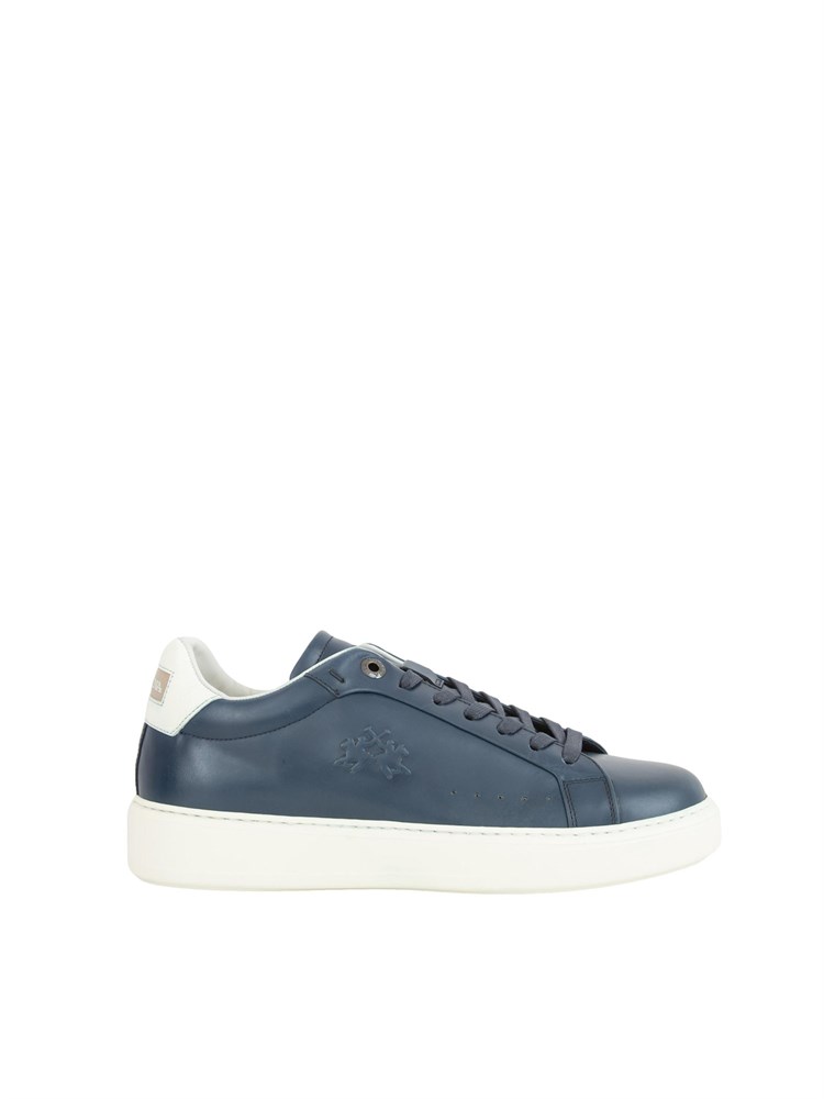 Sneaker uomo La Martina in pelle spazzolata blu effetto vintage
