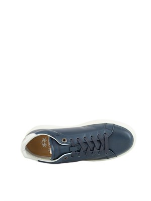 Sneaker uomo La Martina in pelle spazzolata blu effetto vintage in UOMO
