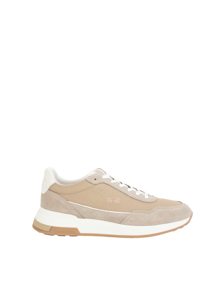 Sneaker beige La Martina uomo in tessuto e camoscio