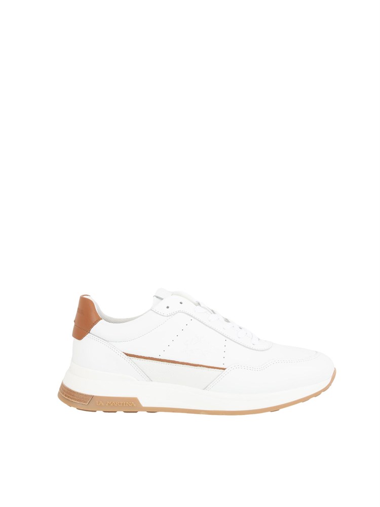 Sneaker uomo La Martina in pelle bianca con contrasti cammello