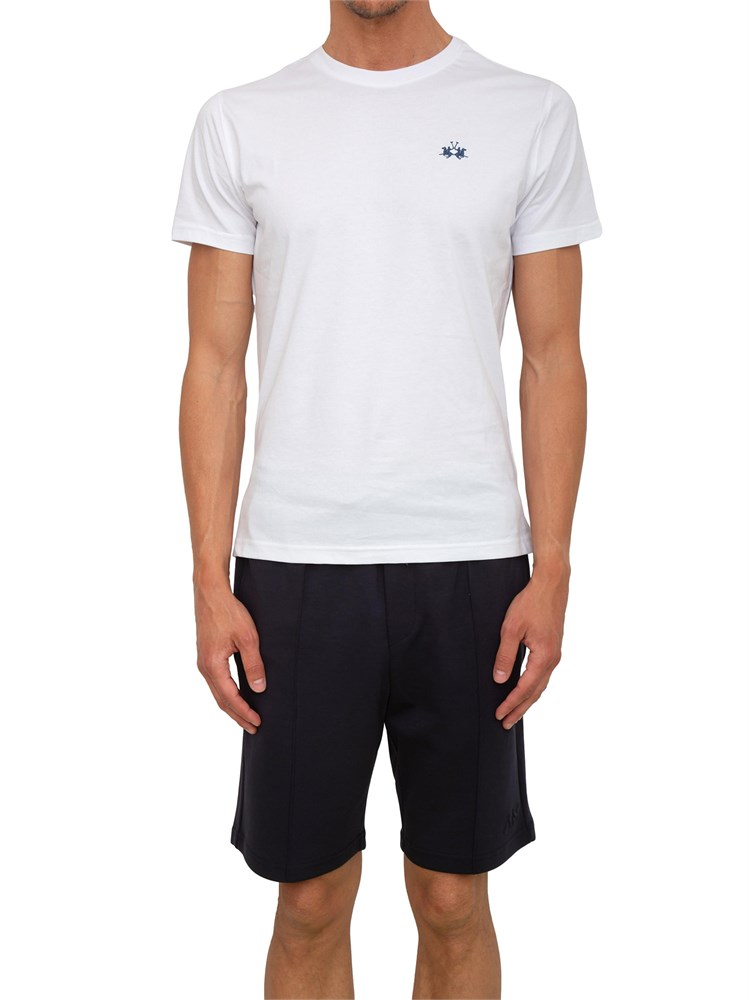 T-shirt uomo La Martina in cotone bianco con ricamo logo a contrasto