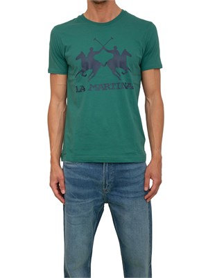 T-shirt uomo La Martina in cotone verde con logo grande a contrasto in UOMO